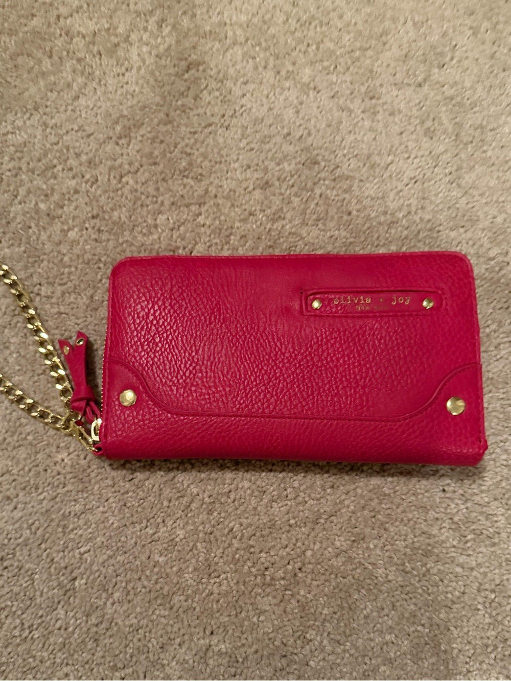 Olivia + Joy zip-around wristlet wallet pink textured faux leather gold hardware